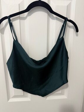 Forever 21 Satin Cowl Neck Crop Cami - Teal Green
